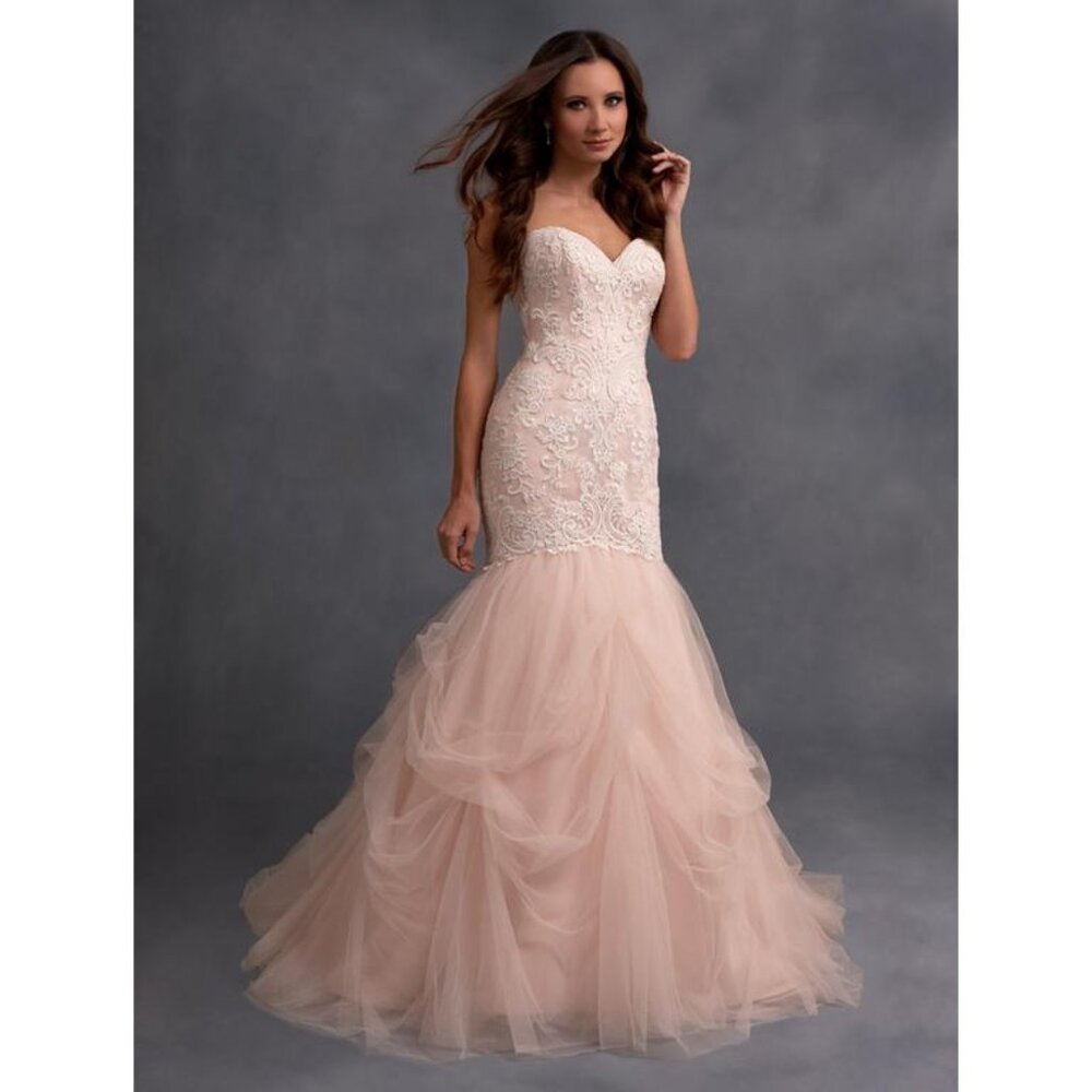 IVORY Fit & Flare Sexy Sparkle Lace Wedding Dress, Mermaid Pickups Corset